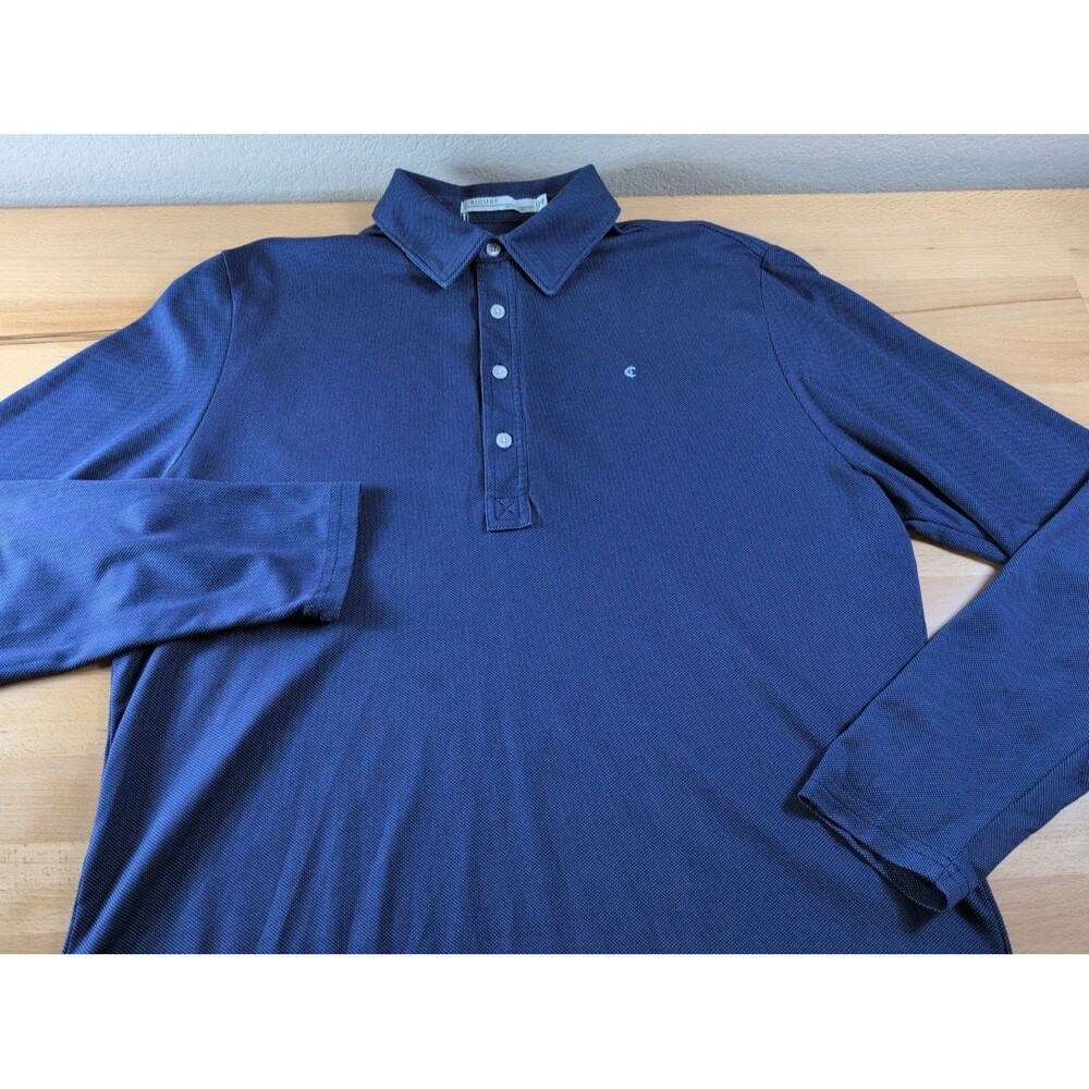 Criquet Long Sleeve Polo Shirt Mens Large Blue Pique Textured Casual